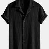 Short Sleeve Knitted Waffle Cuban Shirt & Straight Leg Linen Pants