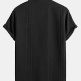 Short Sleeve Geometric Jacquard Arc Hem T-Shirt & Drawstring Corduroy Cargo Jogger Pants
