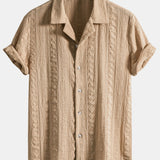 Geometric Jacquard Textured Cuban Shirt & Straight Leg Linen Pants