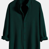 Long Sleeve Muscle Fit Ribbed Stand Collar Shirt & Straight Leg Linen Pants