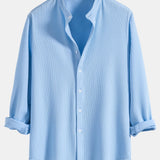 Long Sleeve Muscle Fit Ribbed Stand Collar Shirt & Straight Leg Linen Pants
