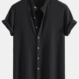 Waffle Stand Collar Shirt & Drawstring Waffle Shorts
