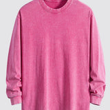 Relax Fit Long Sleeve Washed Distressed T-Shirt