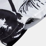 Palm Trees Print Button Up Shirt & Man Mid Length Drawstring Swim Shorts