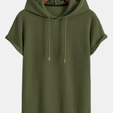 Knitted Waffle Arc Hem Hooded T-Shirt & Drawstring Waffle Shorts
