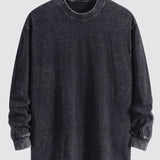 Relax Fit Long Sleeve Washed Distressed T-Shirt