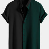 Two Tone Muscle Fit Ribbed Stand Collar Shirt
