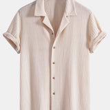 Short Sleeve Knitted Waffle Cuban Shirt & Straight Leg Linen Pants