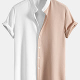 Two Tone Muscle Fit Ribbed Stand Collar Shirt