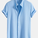 Muscle Fit Ribbed Stand Collar Shirt & Shorts