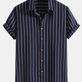 Cotton Blend Striped Button Up Shirt & Straight Leg Linen Pants