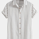 Cotton Blend Striped Button Up Shirt & Straight Leg Linen Pants