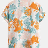 Leaf Print Button Up Shirt & Man Mid Length Drawstring Swim Shorts