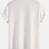 Waffle Button Up Shirt & Linen Cotton Blend Drawstring Shorts