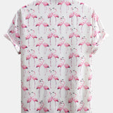 Flamingo Print Button Up Shirt & Swim Shorts