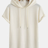 Knitted Waffle Arc Hem Hooded T-Shirt & Drawstring Waffle Shorts
