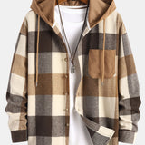 Relax Fit Flannel Plaid Corduroy Patchwork Hooded Shirt