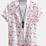 Flamingo Print Button Up Shirt & Swim Shorts