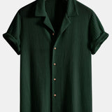 Short Sleeve Knitted Waffle Cuban Shirt & Straight Leg Linen Pants