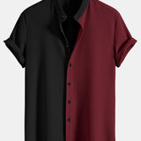 Two Tone Muscle Fit Ribbed Stand Collar Shirt