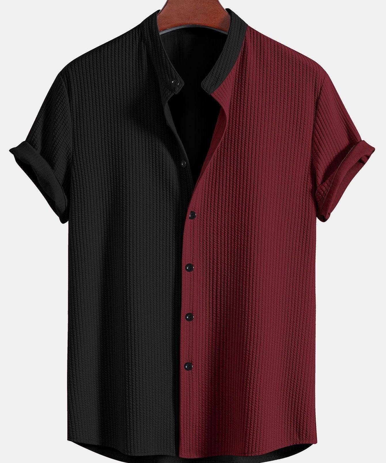 Two Tone Muscle Fit Ribbed Stand Collar Shirt