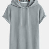 Knitted Waffle Arc Hem Hooded T-Shirt & Drawstring Waffle Shorts
