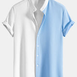 Two Tone Muscle Fit Ribbed Stand Collar Shirt