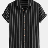 Cotton Blend Striped Button Up Shirt & Straight Leg Linen Pants