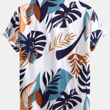 Colorful Leaf Print Button Up Shirt & Swim Shorts