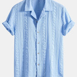 Geometric Jacquard Textured Cuban Shirt & Straight Leg Linen Pants