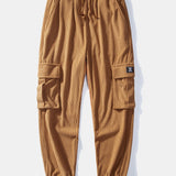 Relax Fit Flannel Plaid Corduroy Patchwork Hooded Shirt & Corduroy Cargo Jogger Pants