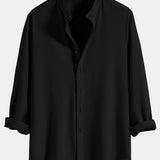 Long Sleeve Muscle Fit Ribbed Stand Collar Shirt & Straight Leg Linen Pants