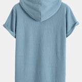 Knitted Waffle Arc Hem Hooded T-Shirt & Drawstring Waffle Shorts