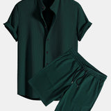 Muscle Fit Ribbed Stand Collar Shirt & Shorts