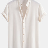 Waffle Stand Collar Shirt & Drawstring Waffle Shorts