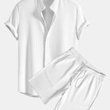 Muscle Fit Ribbed Stand Collar Shirt & Shorts