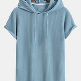 Knitted Waffle Arc Hem Hooded T-Shirt & Drawstring Waffle Shorts