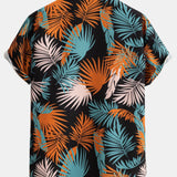 Leaf Print Button Up Shirt & Man Mid Length Drawstring Swim Shorts