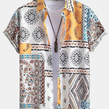 Scarf Print Button Up Shirt & Swim Shorts