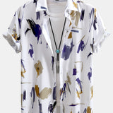 Brushstroke Print Button Up Shirt & Swim Shorts