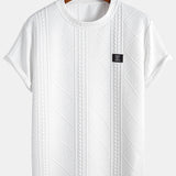 Short Sleeve Geometric Jacquard Arc Hem T-Shirt & Drawstring Corduroy Cargo Jogger Pants