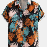 Leaf Print Button Up Shirt & Man Mid Length Drawstring Swim Shorts