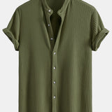 Waffle Stand Collar Shirt & Drawstring Waffle Shorts